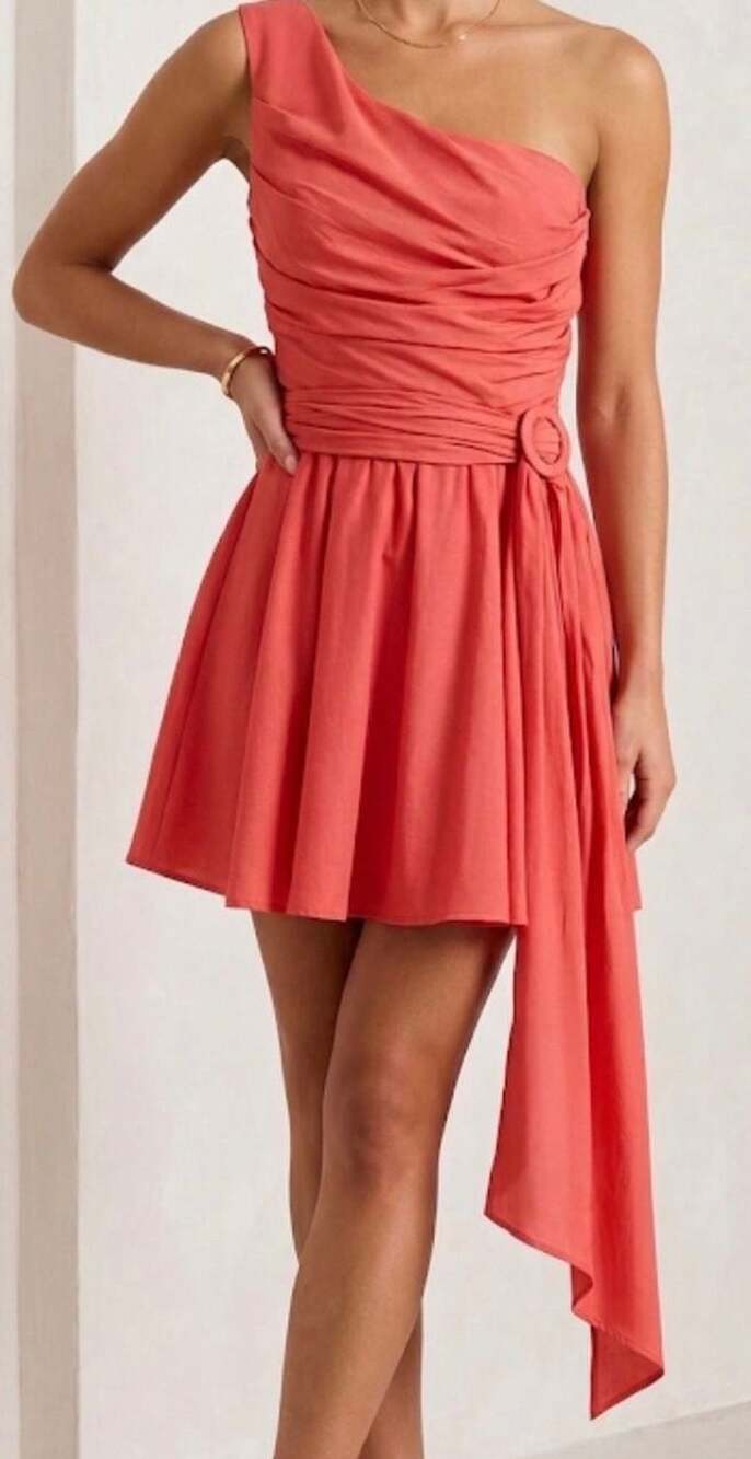 New DO+BE One Shoulder Ruched Mini Dress with Ring Detail